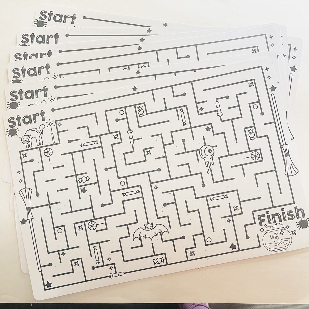 6 Holiday Home Halloween Maze Placemat For Kids, 19x13 Inches, White